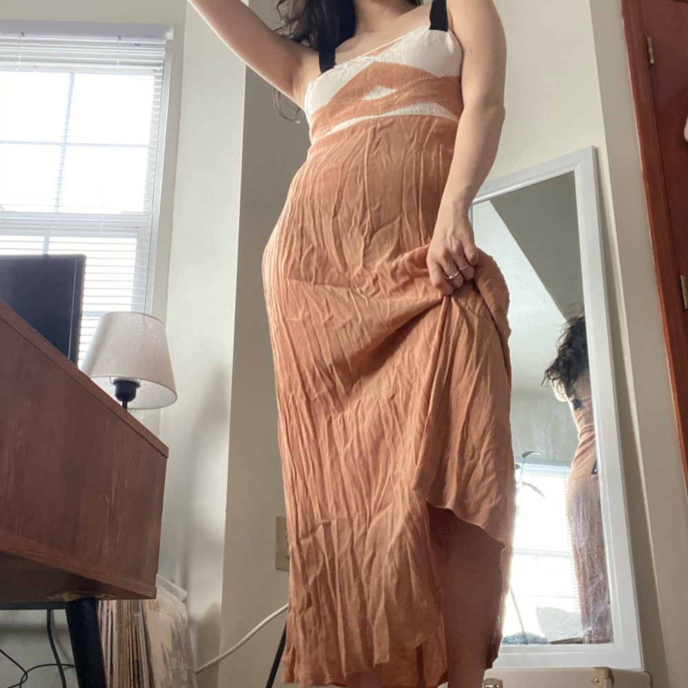 Midi summer dress with color block designs